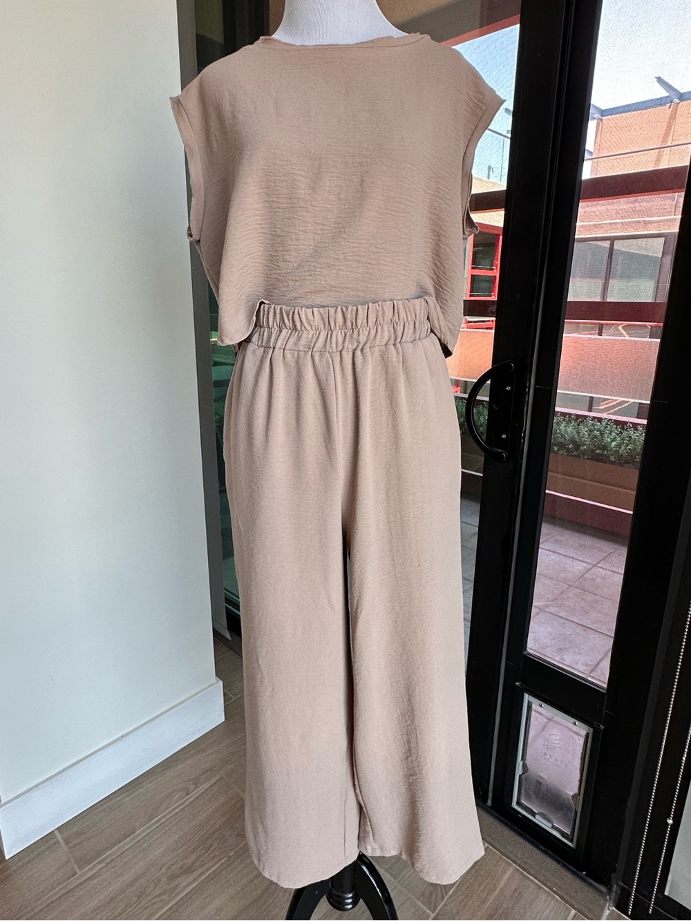 SHEIN Taupe Wide-Leg Elastic Waist Jumpsuit
